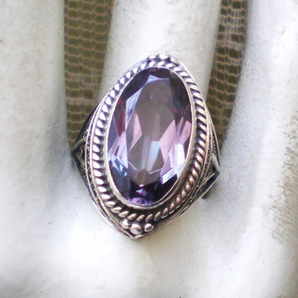 Vintage Russian Soviet USSR Sterling Silver Alexandrite Handmade Cocktail Ring